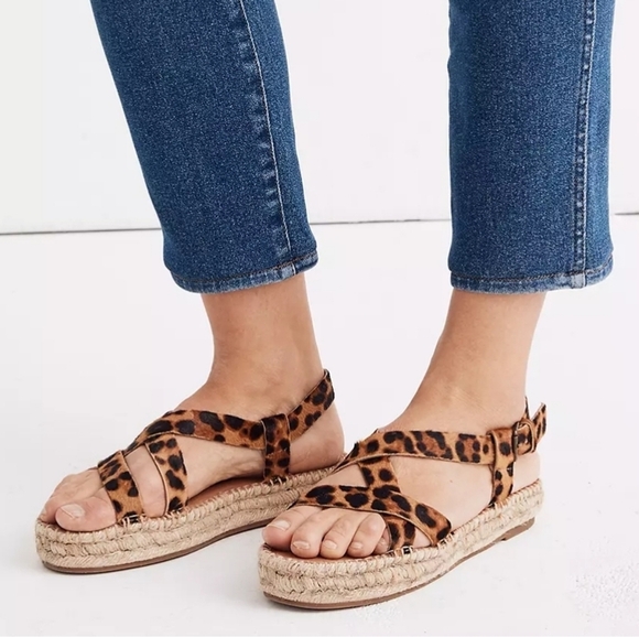 Madewell The Malia Espadrille Sandal in Leopard Calf Hair SZ 9 - Picture 2 of 7